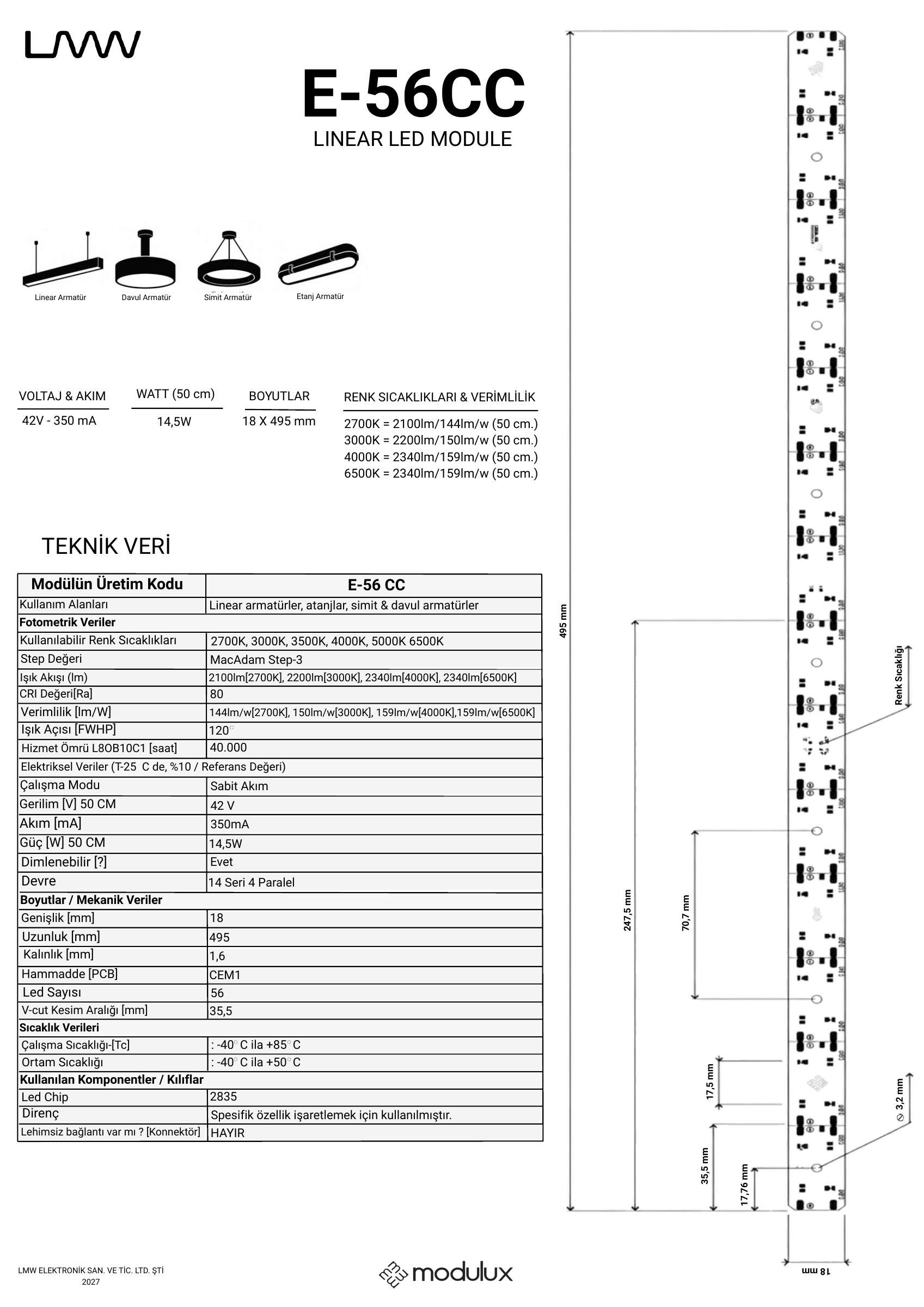 e-56CC katalog sayfası 1: ürün çizimi, ölçüler ve teknik veri tablosu