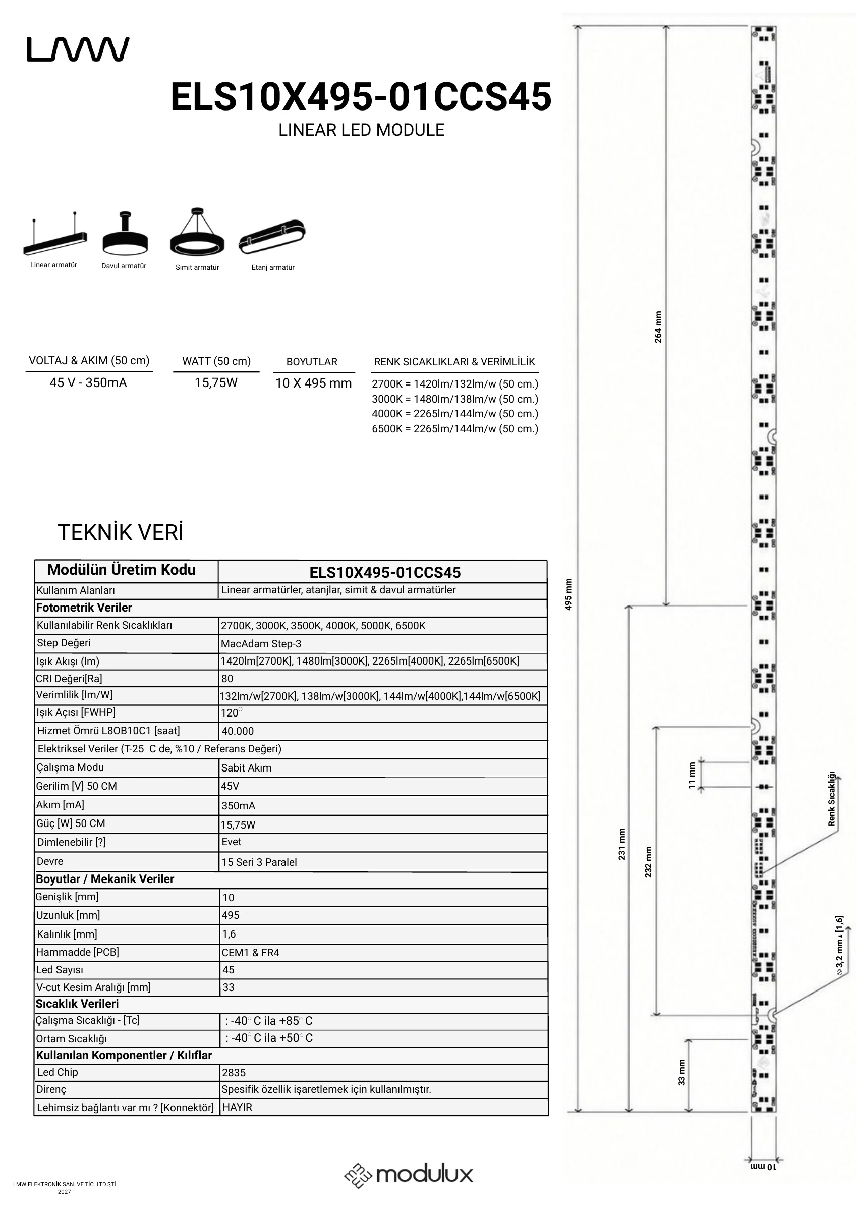 ELS10X495-01CCS45 katalog sayfası 1: ürün çizimi, ölçüler ve teknik veri tablosu