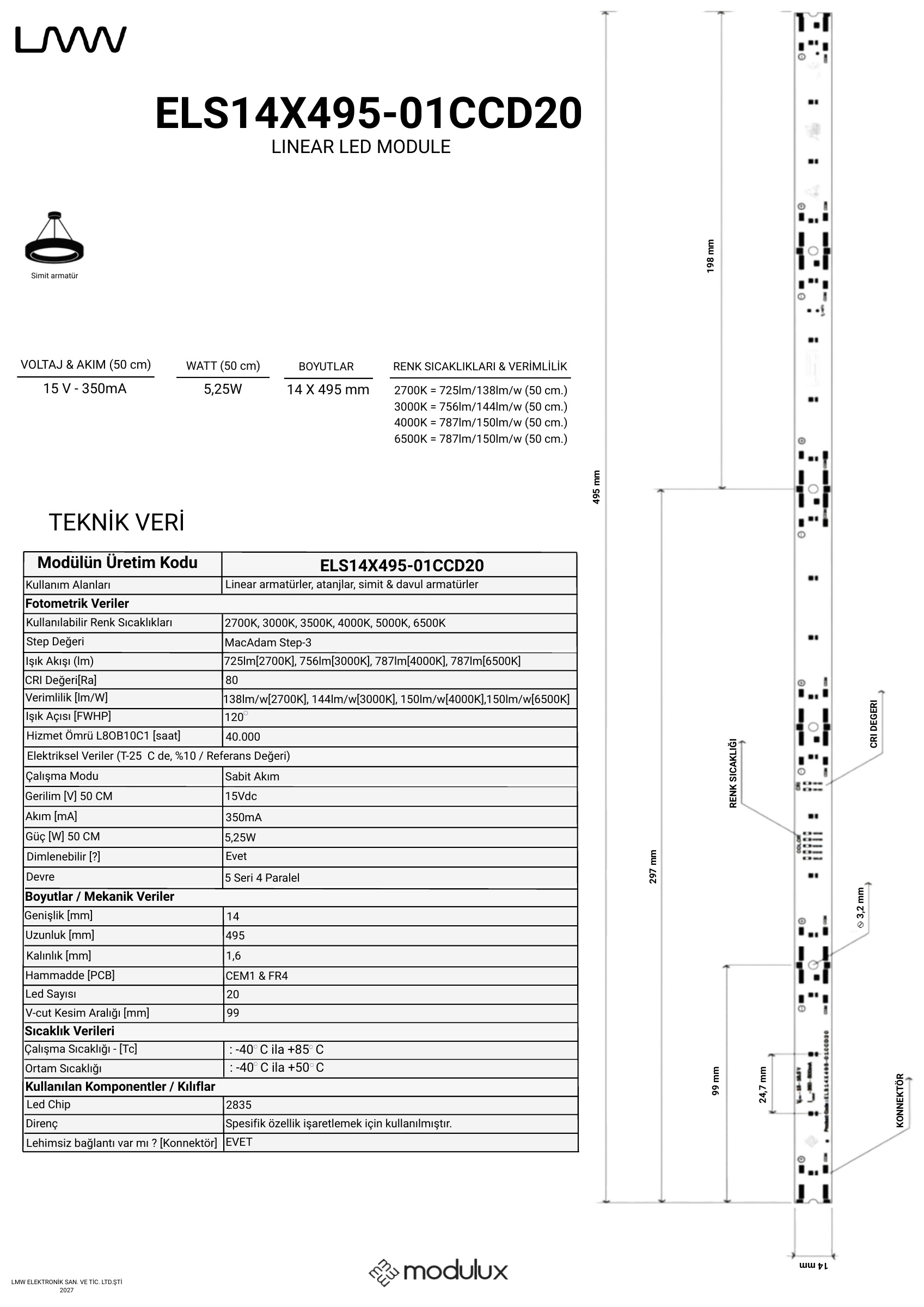 ELS14X495-01CCD20 katalog sayfası 1: ürün çizimi, ölçüler ve teknik veri tablosu